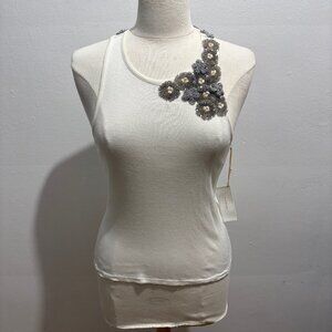 NWT Vintage 2000s Tea with Lemon racer back tank with beading in off-white
